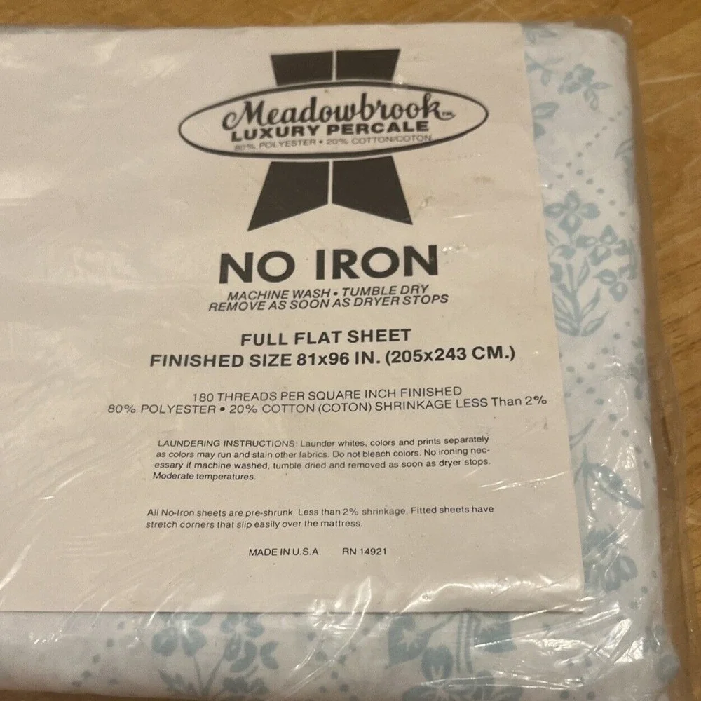 Vintage Meadowbrook Luxury Full Flat‎ Sheet Light Blue Floral Diamond New 81x96